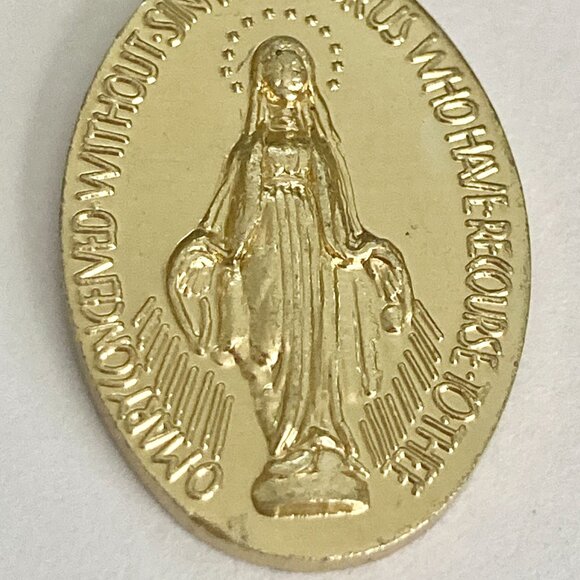 Immaculate Conception VirginMary Miraculous Medal Necklace GoldTone Sacred Heart - Picture 7 of 10